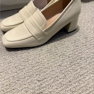 Chic Cream Block Heel Loafers
